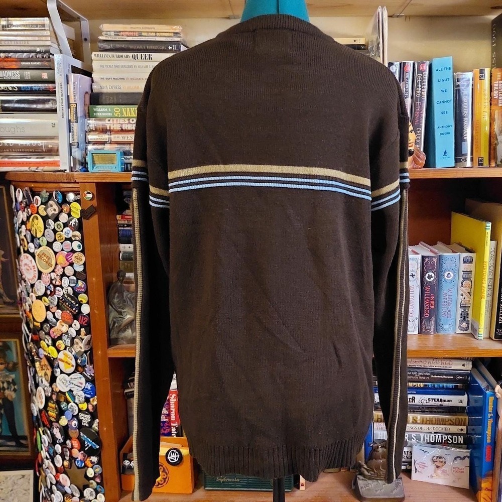 Vintage Point Zero Brown Striped V-Neck Sweater 90s Skater Y2K Medium - Picture 2 of 6